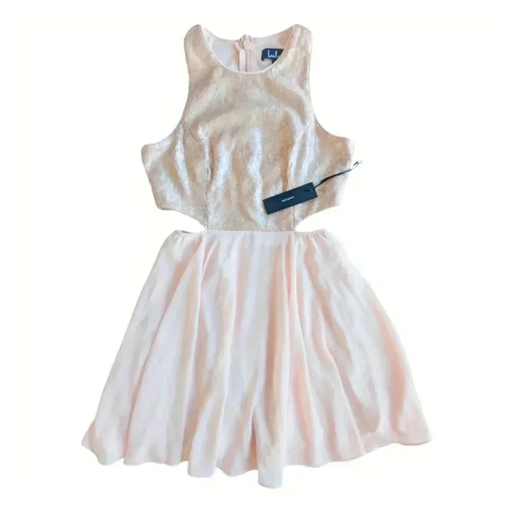 LULU'S NWT Life Illuminated Rose Gold Skater Dress Size M - Picture 5 of 12